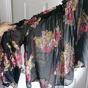 Plus size off the shoulder floral sheer